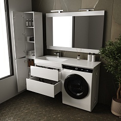 Style Line Тумба с раковиной подвесная Даллас 130 Люкс L, белая PLUS – фотография-11